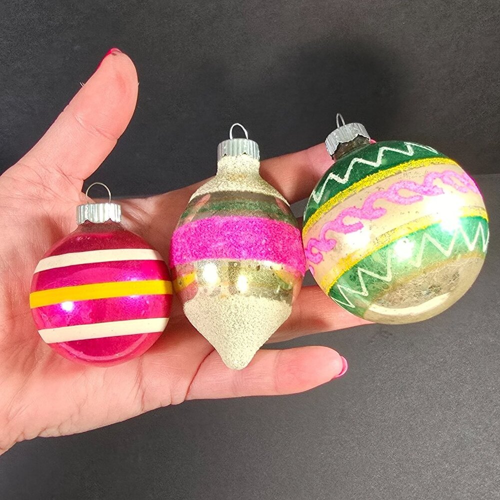 Vintage Shiny Brite Glass Christmas Ornaments Lot of 14 Mixed Colors Pattern - Picture 13 of 16